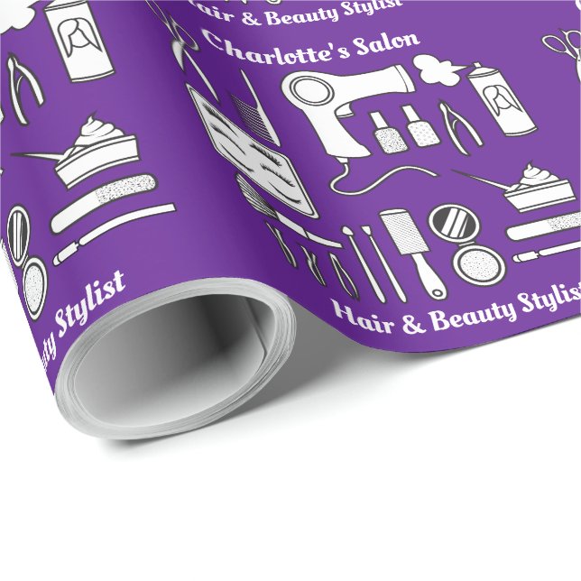 Beauty Hair Salon Tools Cute Purple Personalized Wrapping Paper (Roll Corner)