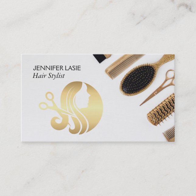 Beauty Hair Scissors Salon Logo | Stylist Tools Business Card (Front)