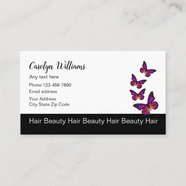 Beauty Hairdresser Butterfly Design Business Card (Front)