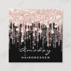 Beauty Hairdresser Makeup Artist Rose Black Drips Square Business Card