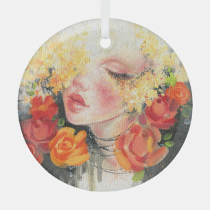 Beauty in Blossoms: Oil Painting Elegance Glass Ornament
