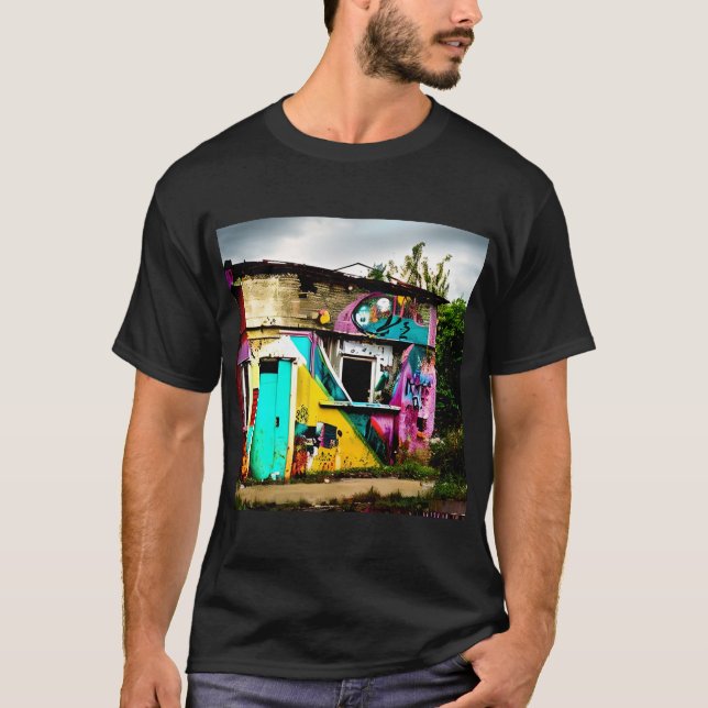 Beauty in Destruction  Colourful Graffiti Abandone T-Shirt (Front)