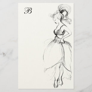BEAUTY IN WHITE DRESS MONOGRAM STATIONERY