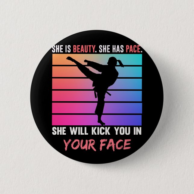 Beauty Karate Girl Kick You Taekwondo Jiu Jitsu 2 Inch Round Button (Front)