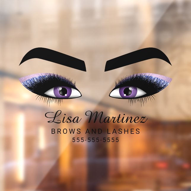 Beauty Lash Brow Business Purple Glitter Window Cling (Sheet 2)