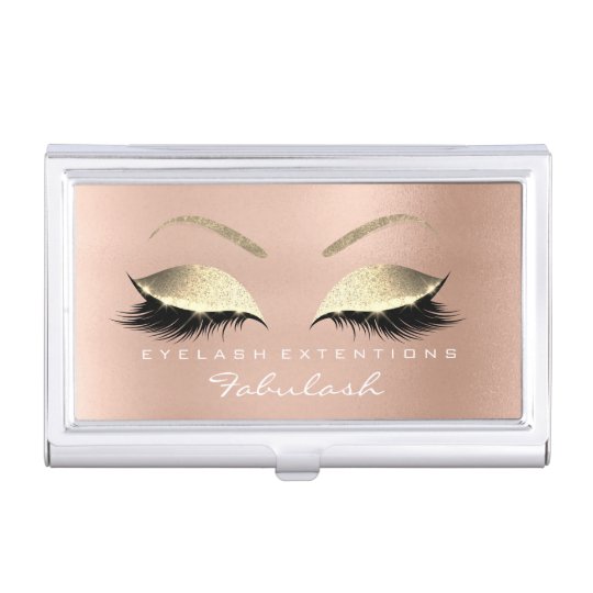 Beauty Lashes Makeup Stylist Rose Gold Pink Glitte Business Card Case