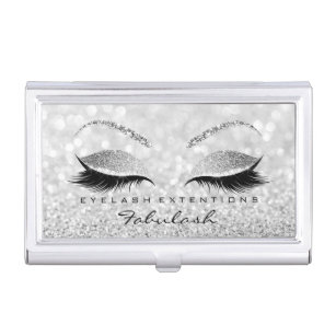Beauty Lashes Makeup Stylist Silver Grey Glitter1 Business Card Holder