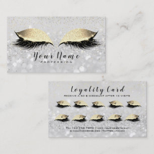 Beauty Loyalty Card 10 Makeup Lashes Gold Grey WOW