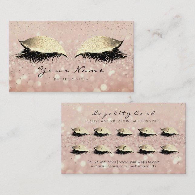 Beauty Loyalty Card 10 Makeup Lashes Rose Gold WOW (Front/Back)