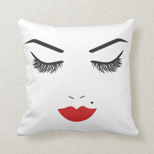Beauty Makeup Face Lashes & Red Lips Chic Throw Pillow