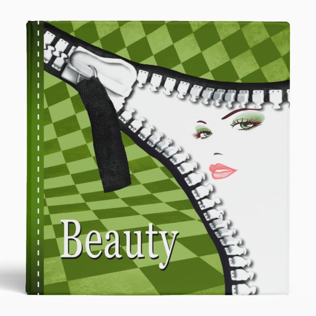 Beauty Makeup Fashion Chequerboard Zipper Folio Binder (Front)
