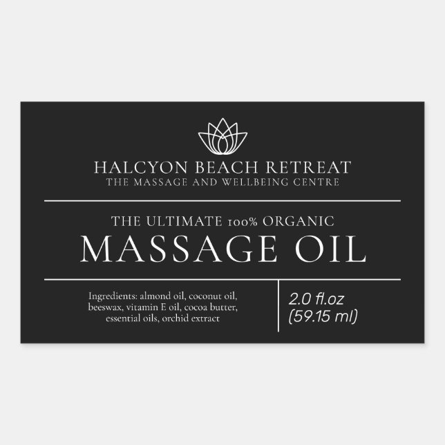 Beauty massage oil black product ingredient label (Front)