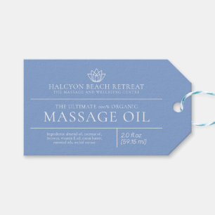 Beauty massage oil blue product ingredient label