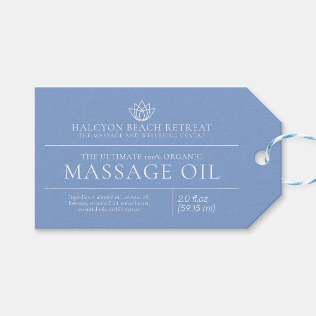 Beauty massage oil blue product ingredient label (Front (Horizontal))