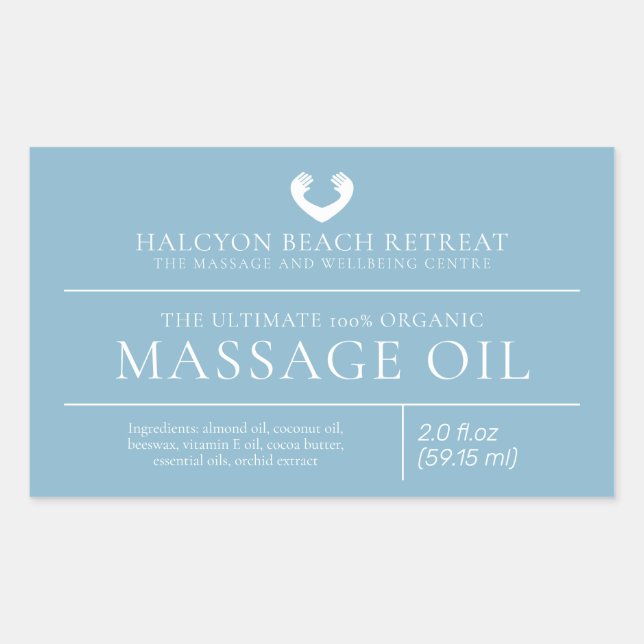 Beauty massage oil product ingredient label (Front)