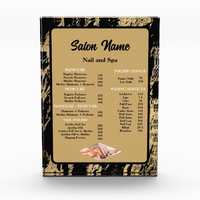 Beauty Nail Salon Price List menu Black Marble Photo Block (Front)