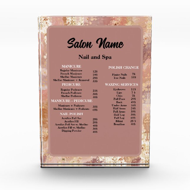 Beauty Nail Salon Price List menu Marble Photo Block (Front)