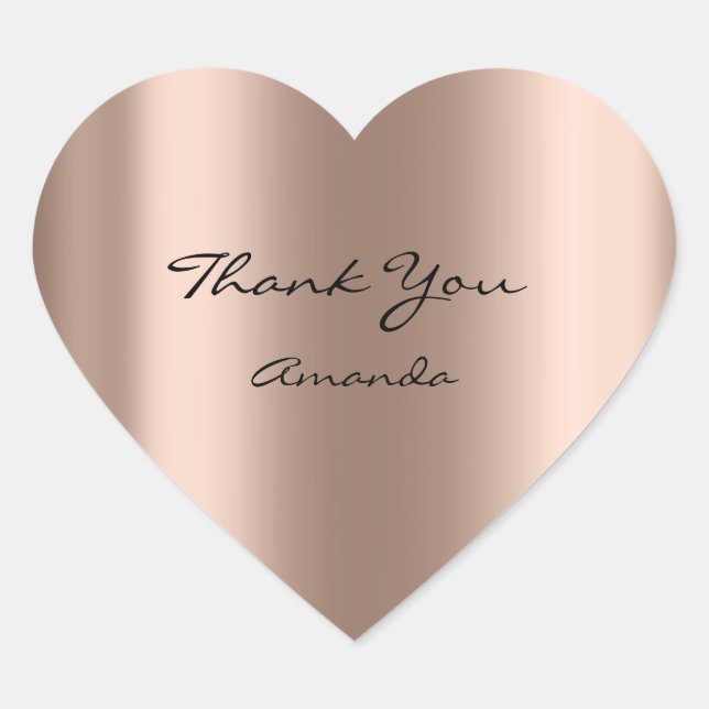 Beauty Name Bridal Heart Thank Rose Gold Metallic Heart Sticker (Front)