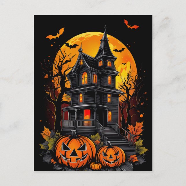 Beauty of a Spooky Mansion, Halloween  Postcard (Front)
