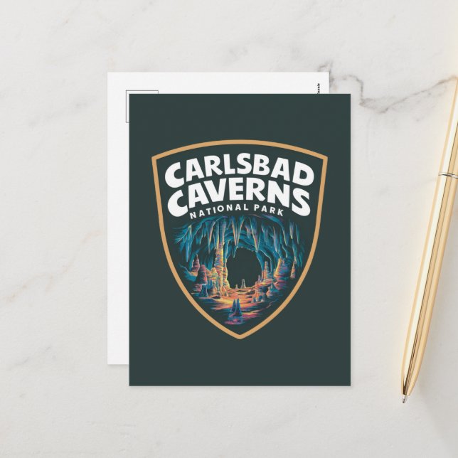 Beauty of Carlsbad Caverns National Park Emblem Holiday Postcard (Front/Back In Situ)