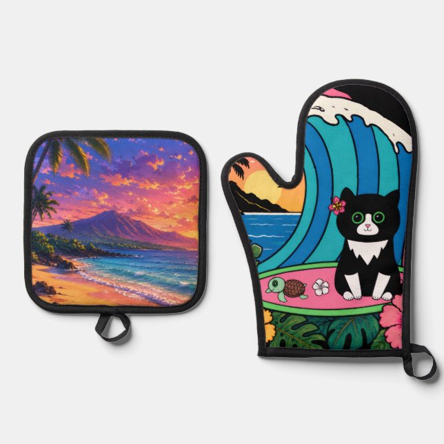 Beauty of Hawaii Oven Mitt & Pot Holder Set (Front)