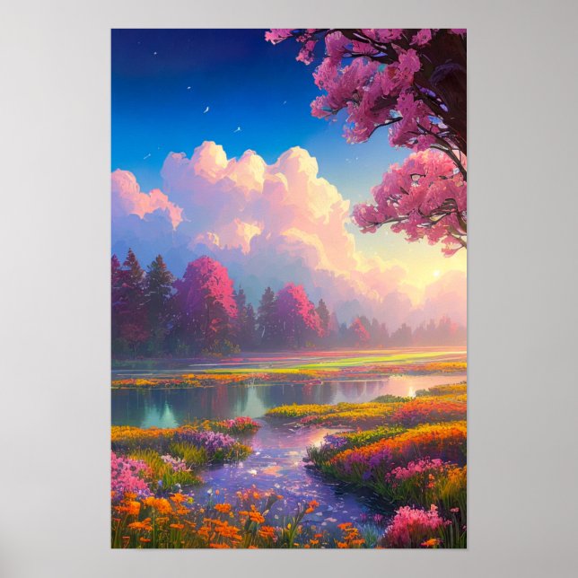 Beauty of the Old River and Colourful Flora Poster (Front)