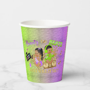 Beauty or Beats Green Purple Gold Gender Reveal Paper Cups