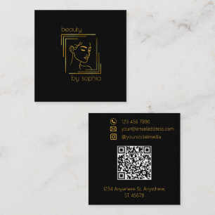 Beauty Parlour Hair Salon Black & Gold Square Business Card