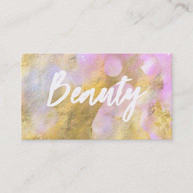 *~* BEAUTY Pink Script Gold Foil Carte de visite (Devant)