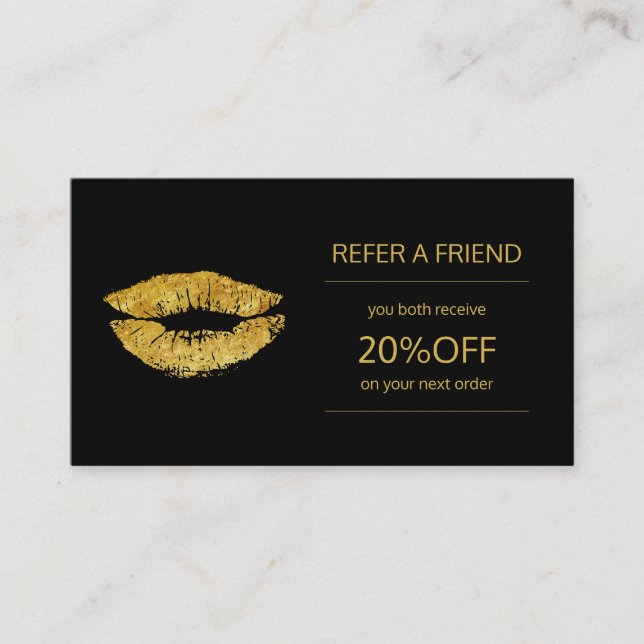 Beauty products distributor gold lips referral (Front)