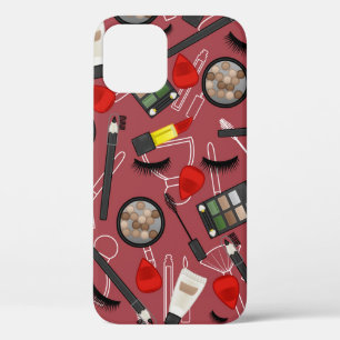 Beauty products pattern on a red backgroundapplica iPhone 12 case
