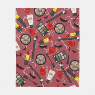 Beauty products pattern on a red backgroundapplica fleece blanket