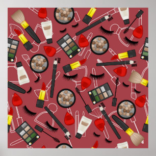 Beauty products pattern on a red backgroundapplica poster