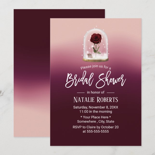 Beauty Rose Flower Dome Fairy Tale Bridal Shower Invitation (Front/Back)