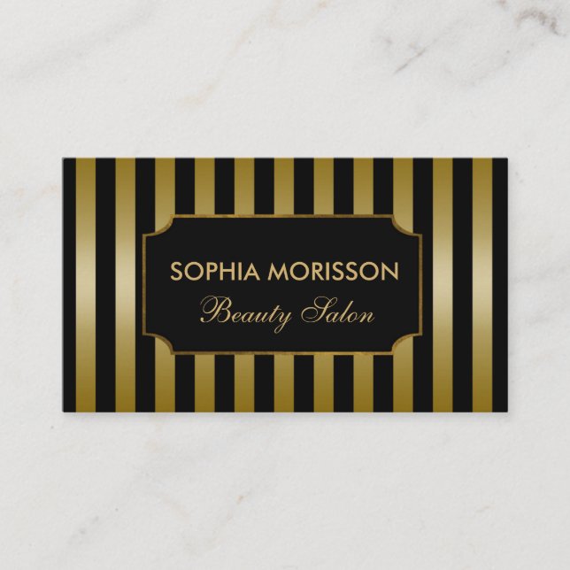 Beauty Salon Appointment Black&Gold Monogram Card (Front)