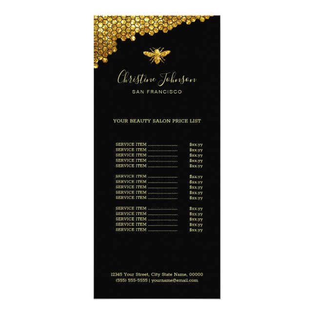 beauty salon bee logo price list rack card (Front)