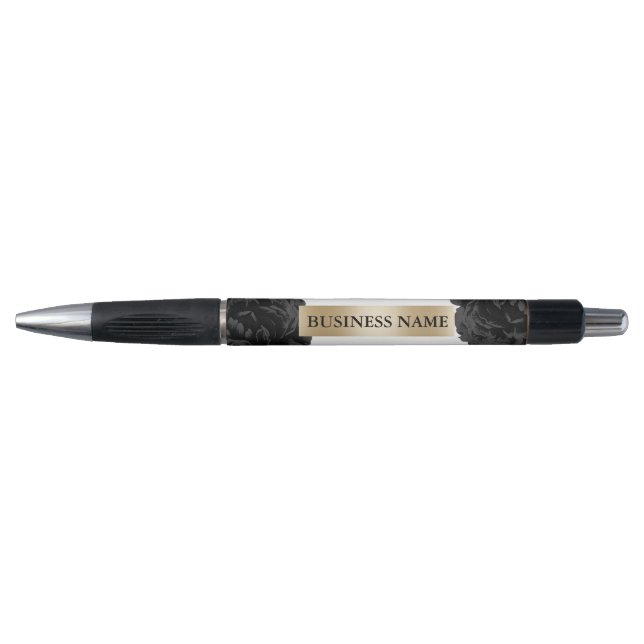 Beauty Salon Black Floral Gold Label Promotion Pen (Front)
