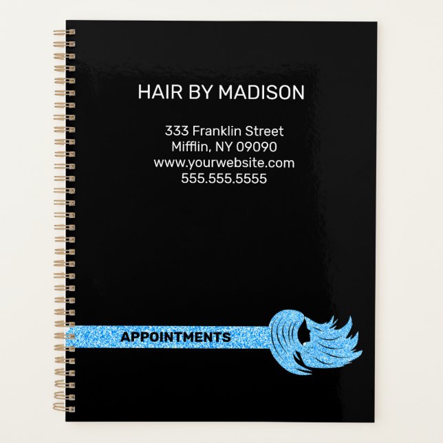 Beauty Salon Blue Faux Glitter Appointment   Planner (Front)