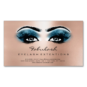 Beauty Salon Blue Rose Gold Adress Makeup Lashes Magnetic Business Card