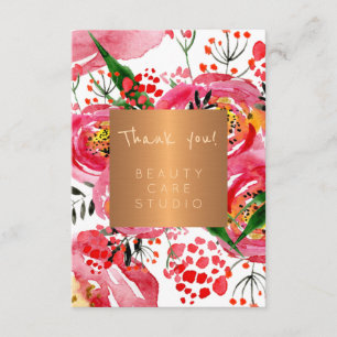 Beauty salon copper metallic peonies thank you card