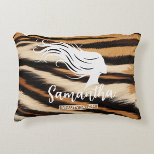 Beauty Salon Custom Name Tiger Print Salon Bag Accent Pillow