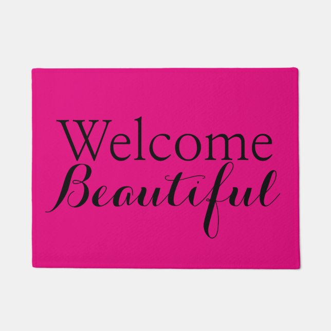 Beauty Salon Door Mat - Welcome Beautiful (Front)