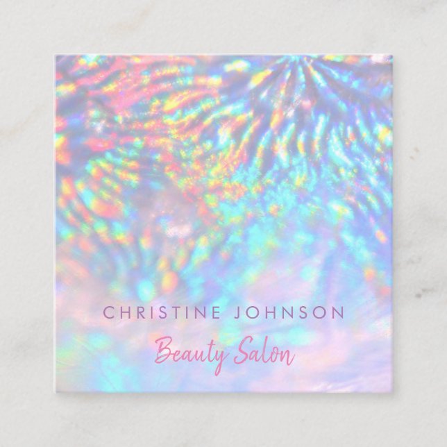 Beauty salon faux iridescent effect square business card (Front)