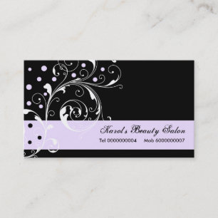 Beauty Salon floral scroll leaf black lilac purple Business Card