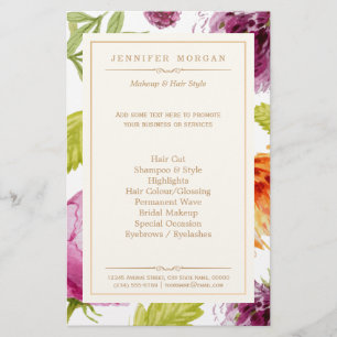 Beauty Salon Garden Floral Boutique Service Menu