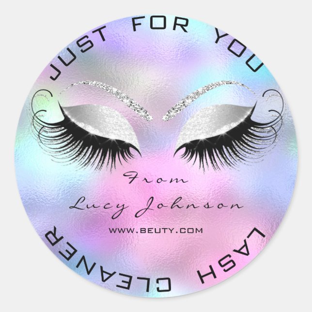 Beauty Salon Glitter Bright Pink Eyelash Cleaner Classic Round Sticker (Front)