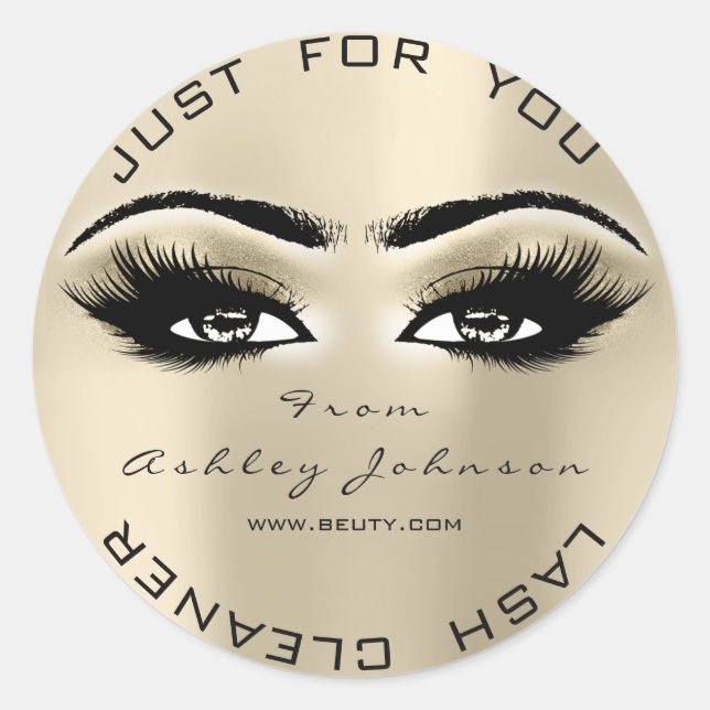 Beauty Salon Glitter Gold Lash Cleaner Open Eye Classic Round Sticker (Front)