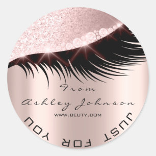 Beauty Salon Glitter Lash Cleaner Pink Rose Eyes Classic Round Sticker