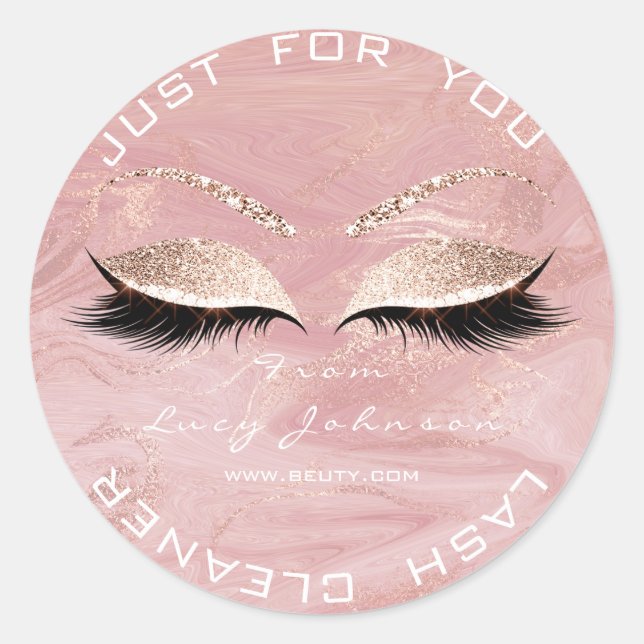 Beauty Salon Glitter Pink Marblel Lashes Cleaner Classic Round Sticker (Front)