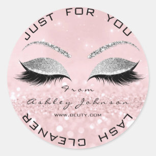Beauty Salon Glitter Pink Silver Lash Cleaner Classic Round Sticker